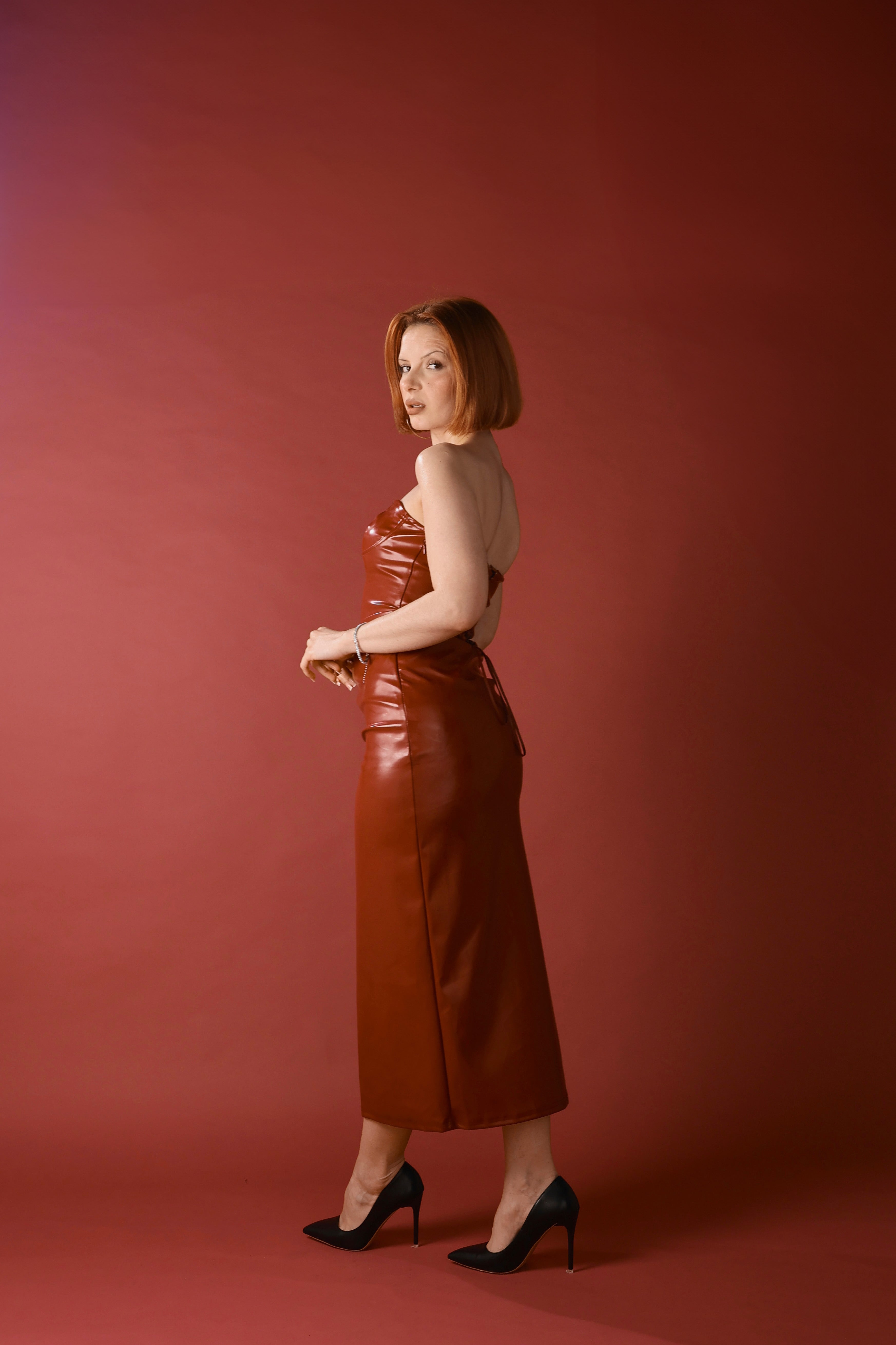 Robe maxi en matière synthétique
